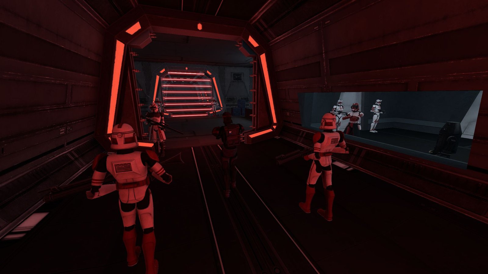 Shock Troopers en un pasillo